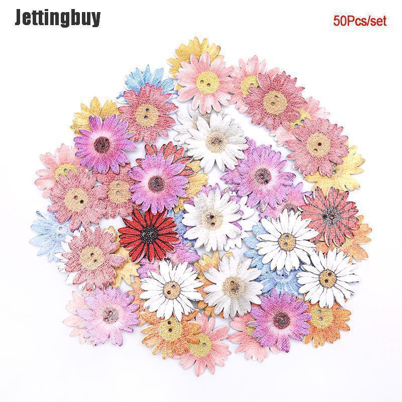 Jettingbuy 50 Cái Loạt Hoa Nút Gỗ May Album DIY Quần Áo Bằng Gỗ Trang Trí