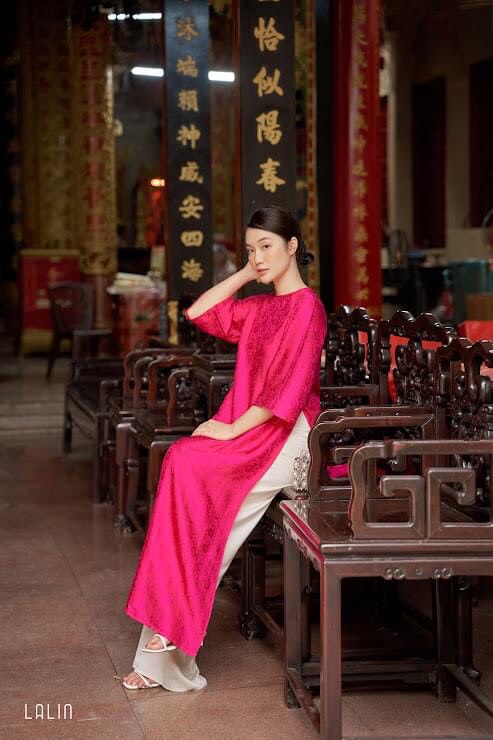 (xả lẻ size) Bộ Áo dài cách tân Vải gấm tơ mềm phối cúc bọc