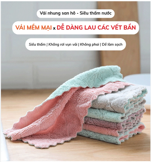 Set 10 Khăn Lau Đa Năng 2 Mặt Siêu Thấm Nước