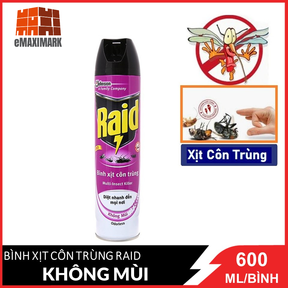 Bình xịt côn trùng Raid Không mùi (Trắng) 600ml