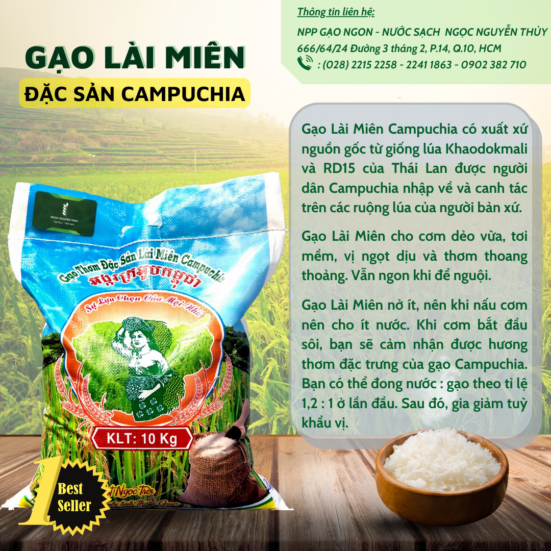 Gạo Thơm Đặc SẢn Lài Miên Campuchia ( Bao 10kg)