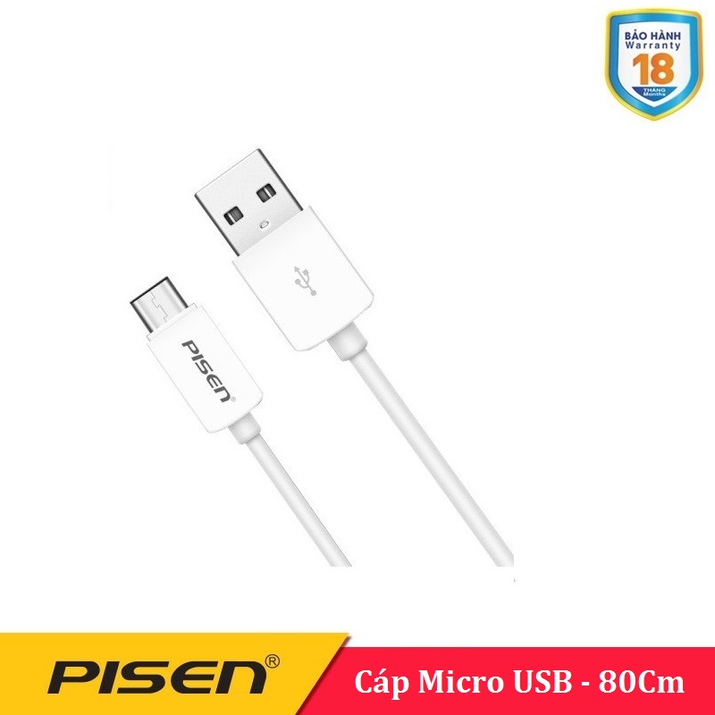 Cáp Pisen Micro USB 80cm - BH 18 Tháng
