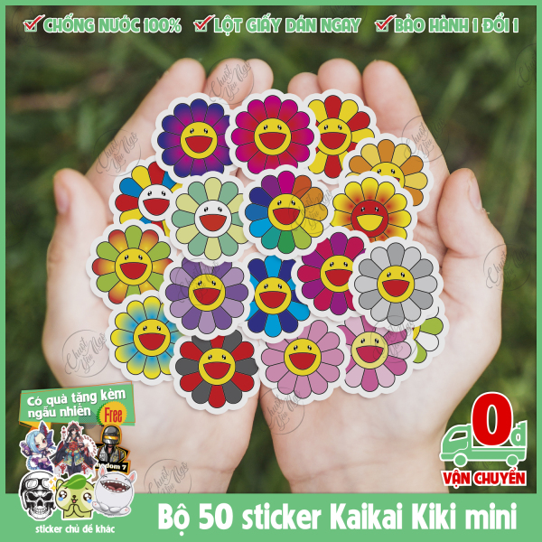 [HCM]Bộ 50 sticker mini hình dán chủ đề hoa mặt trời Kaikai Kiki BTS vui nhộn chống nước dán điện thoại laptop xe đạp nón bảo hiểm...