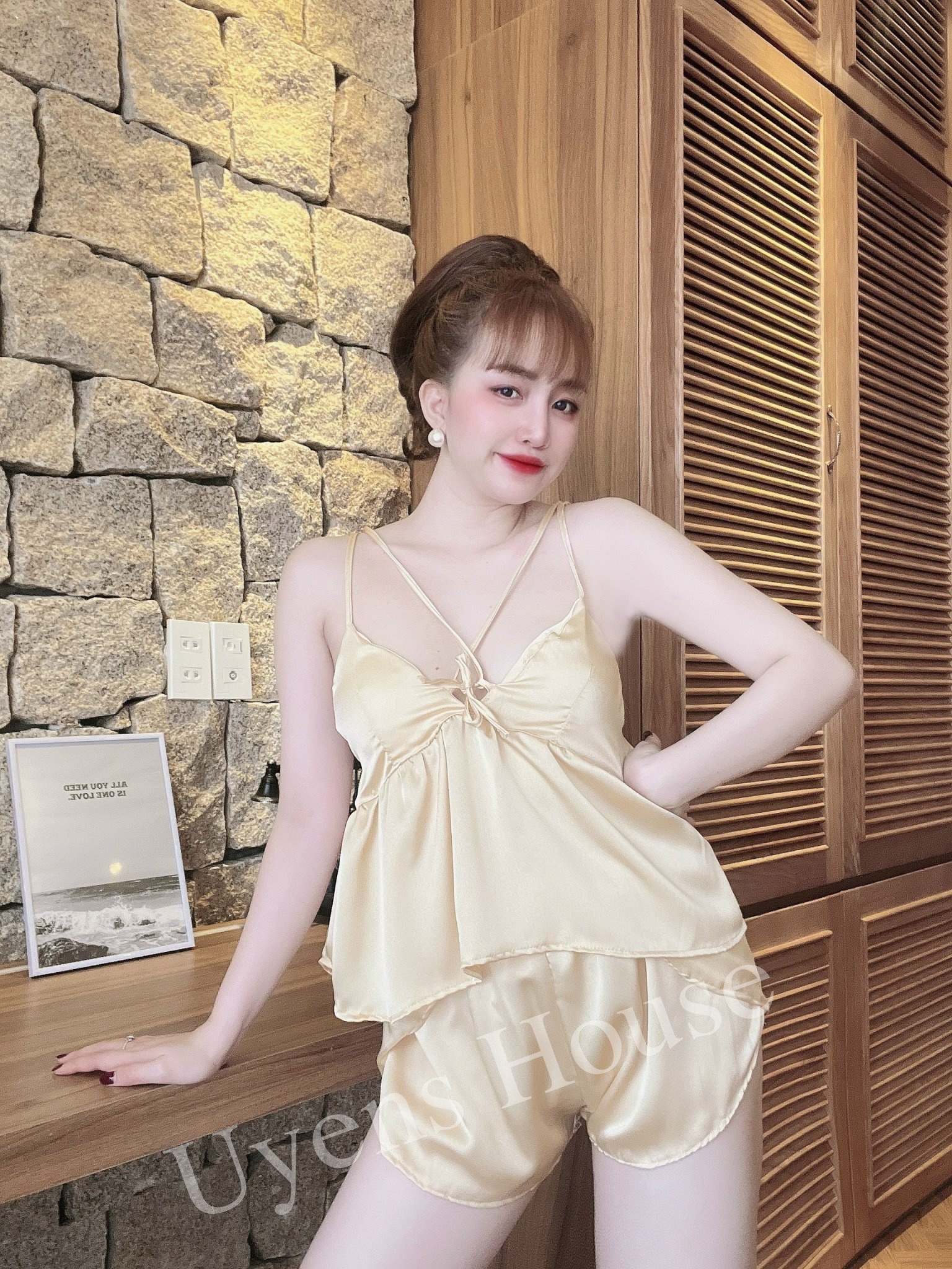 [SIZE 40-65KG] Bộ ngủ có mút ngực chất satin mềm, mịn, mát