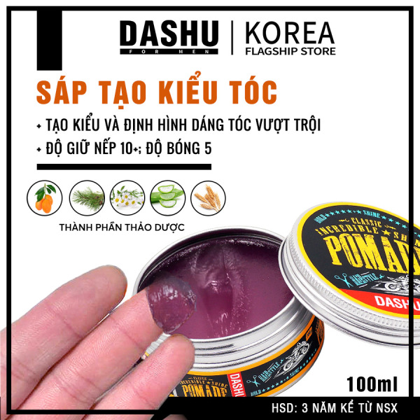 Pomade gốc nước độ bóng cao 5, giữ nếp vượt trội 10 Dashu Classic Incredible Shine Pomade 100g dùng cho mọi loại tóc, tốt cho người châu á, thành phần thảo dược an toàn, lành tính, không gây hại cho tóc và da đầu. cao cấp