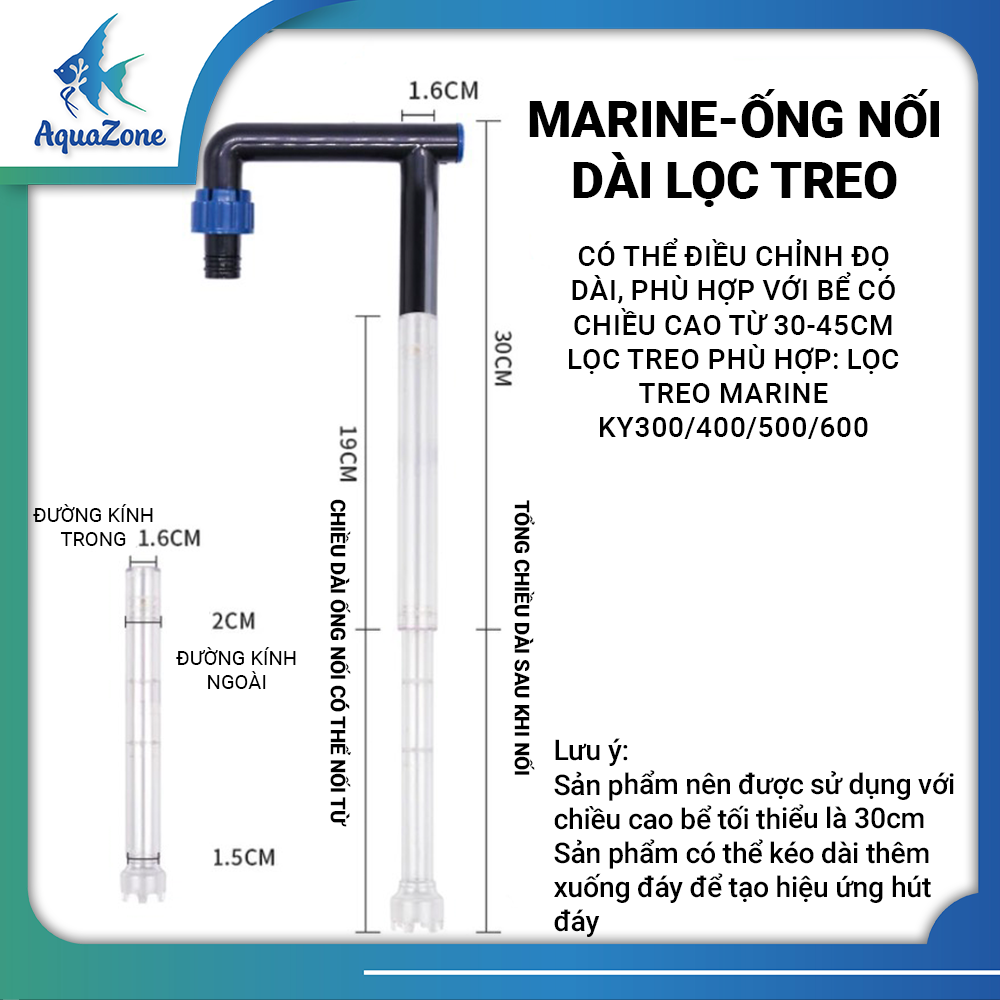 Phụ kiện dành cho lọc treo Marine ( ống nối dài, ống nối hút váng, đầu out, ống nối đầu in out)