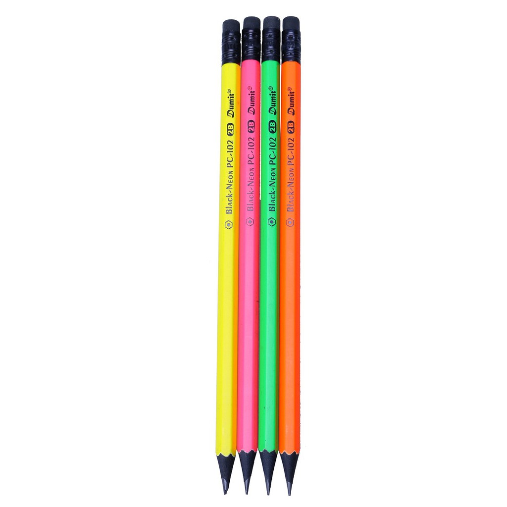 Vỉ 4 Cây Bút Chì 2B Dumit PC-102 (Neon - Lục Giác)