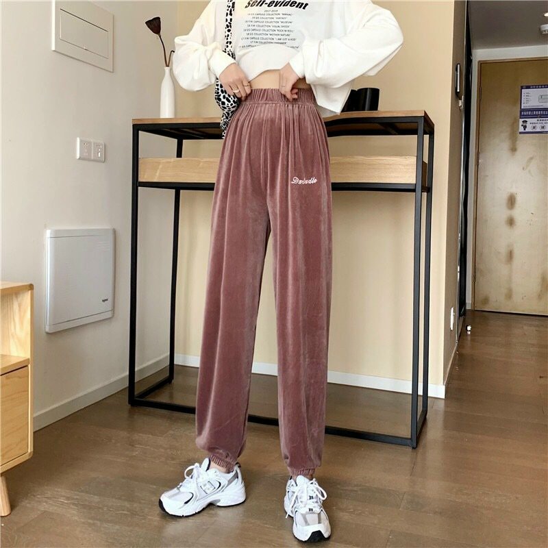 Quần Nỉ Bông Nữ, Bo Gấu, Cạp Cao