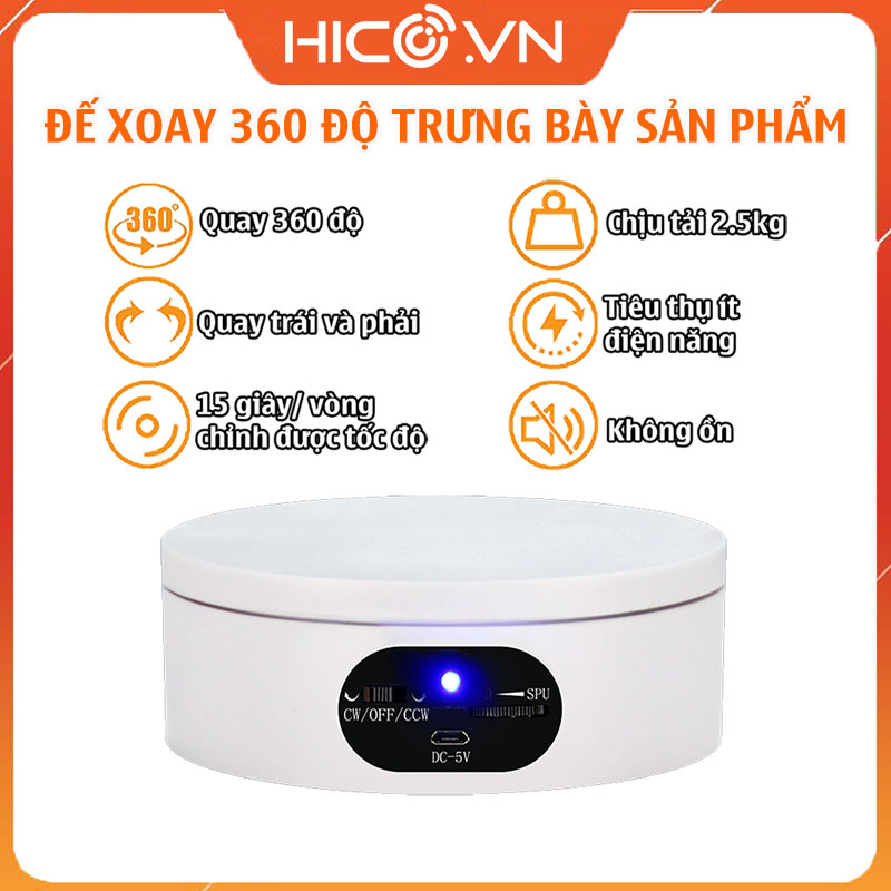 Đế Xoay 360 Độ Trưng Bày Sản Phẩm, Bàn xoay chụp ảnh quay phim sản phẩm điều chỉnh được tốc độ, chất liệu nhựa siêu bền chịu tải tốt