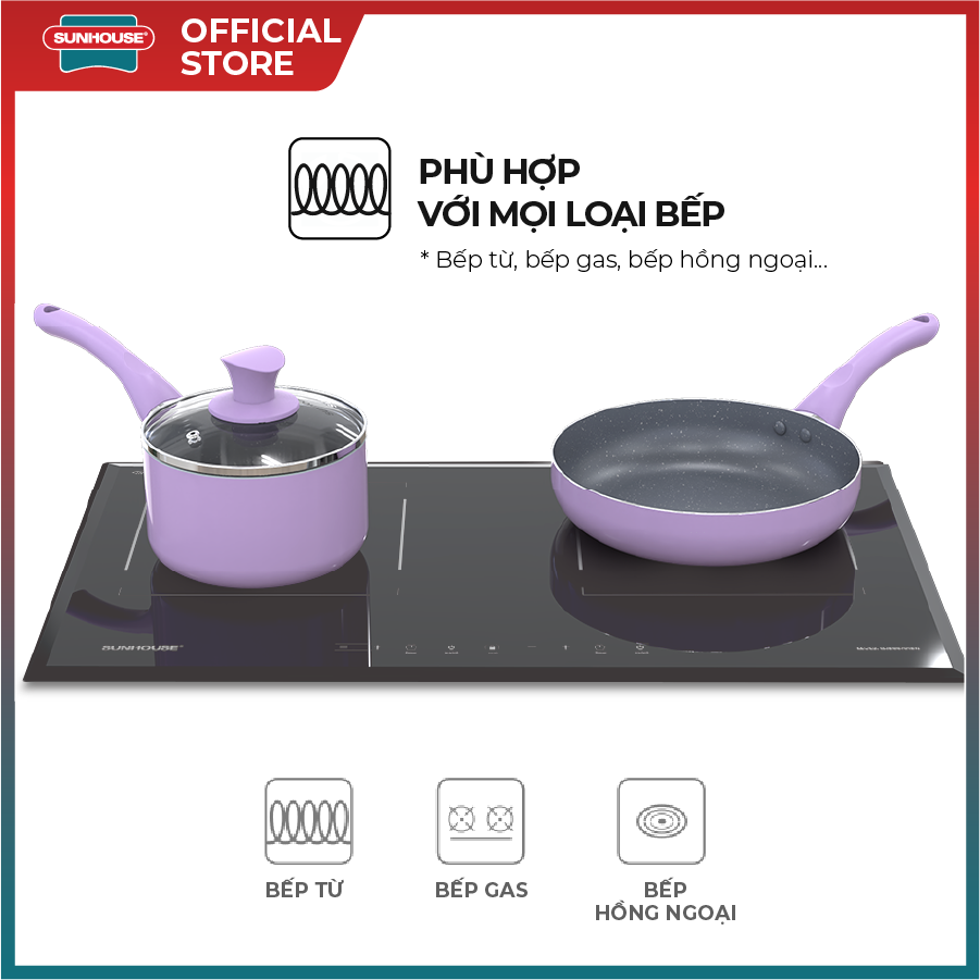 Bộ nồi chảo kèm xửng hấp đáy từ VIOLET SUNHOUSE VI115 - Màu tím trendy - Sử dụng trên mọi loại bếp - Hình ảnh 4
