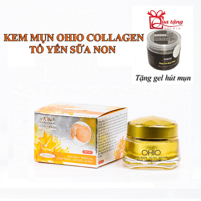 Kem Ngừa Mụn, Trắng Da, Xóa Thâm, Liền Sẹo, Chống Dị Ứng OHIO Collagen Và Tổ Yến 18g + tặng kèm gel hút mụn