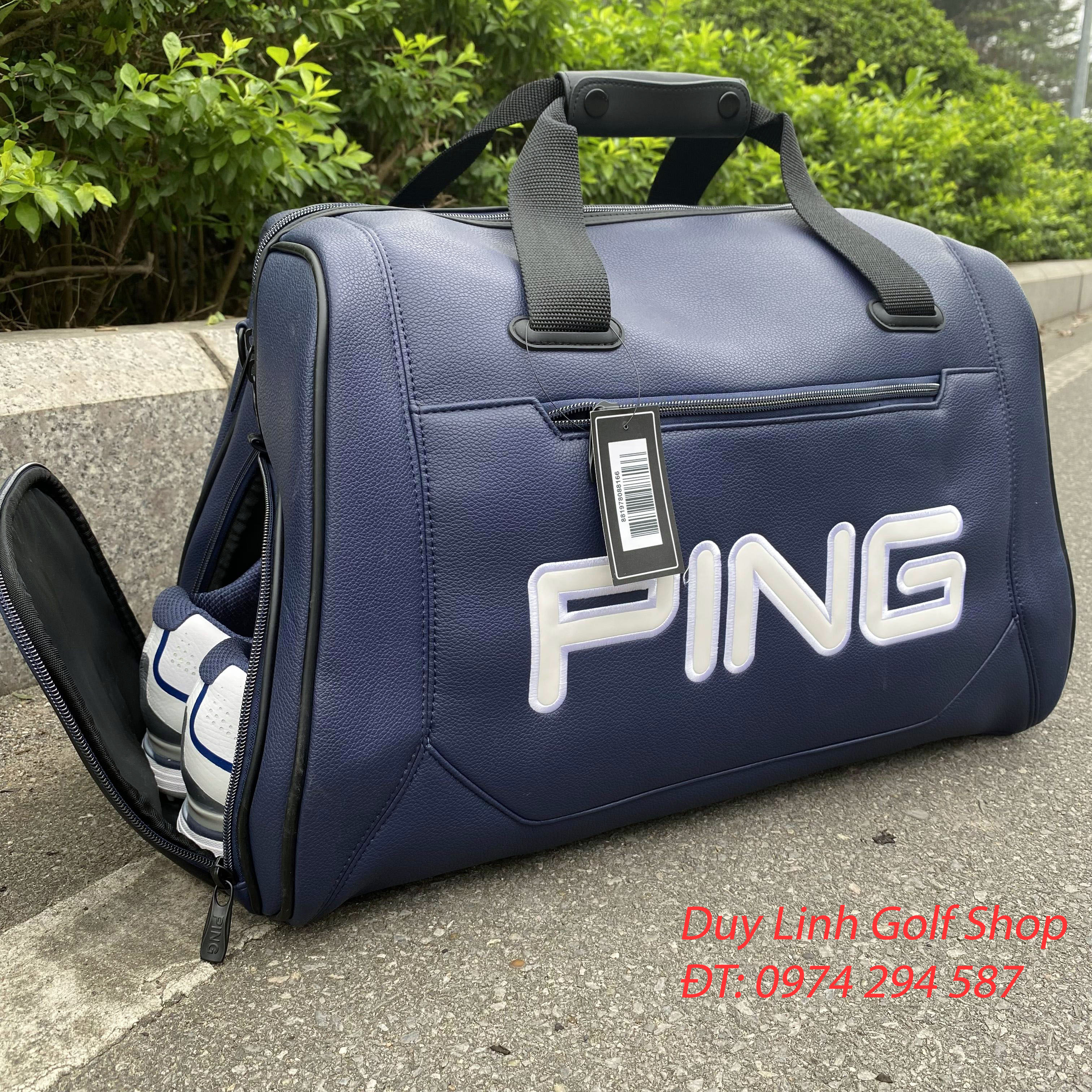 Túi Đựng Quấn Áo Golf Nam Nữ PING Chất Liệu Da Bò Hạt Sần Cao Cấp Kháng NướcTốt, Dễ Vệ Sinh, Có Ngăn Để Giày. túi gôn