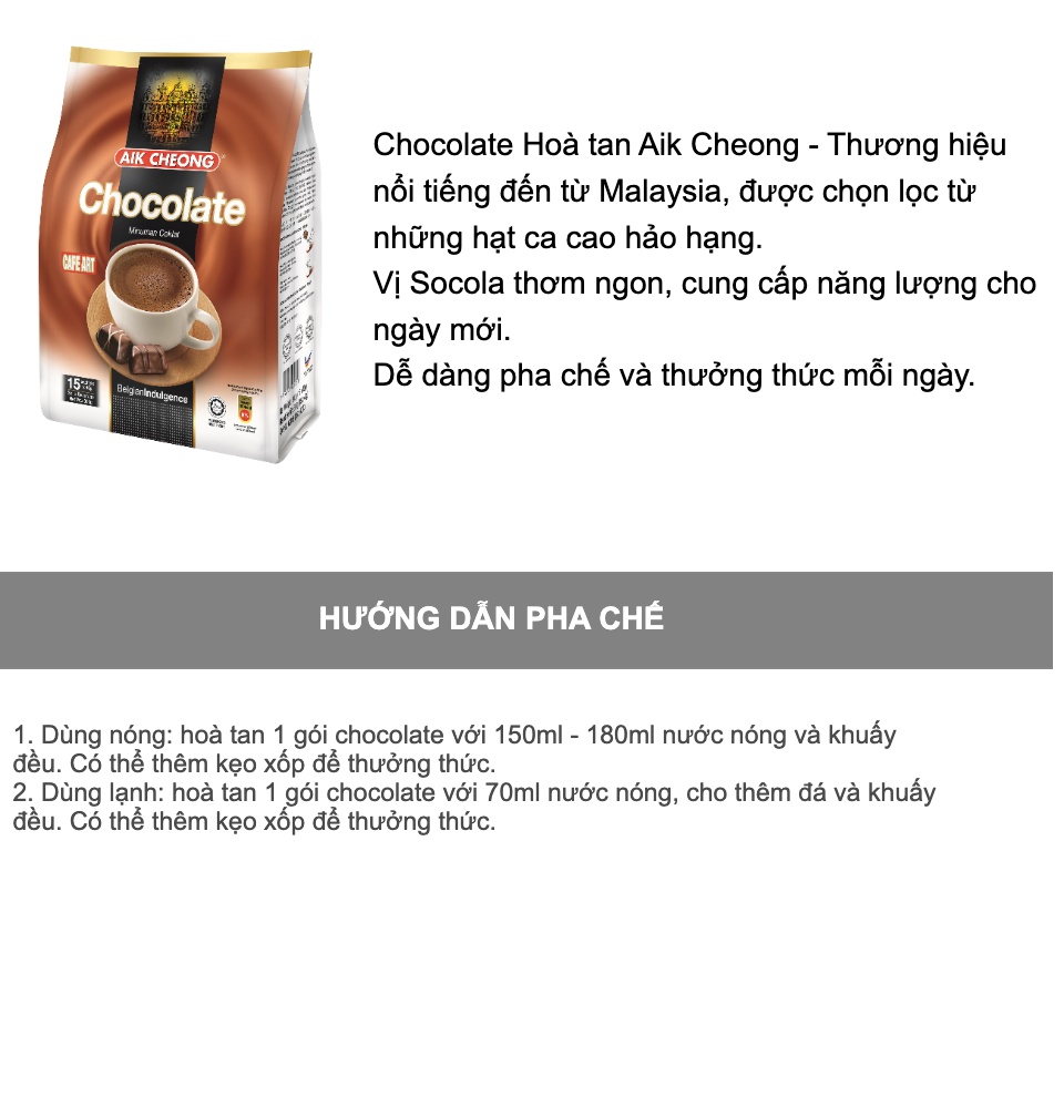 Cafe Aik Cheong – Cafe Malaysia vị Chocolate