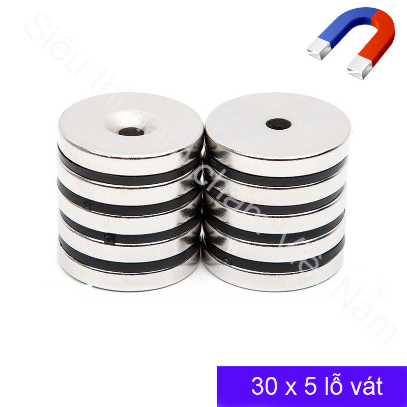 Nam châm viên, nam châm tròn 30x5 lỗ vát, lực hút siêu mạnh