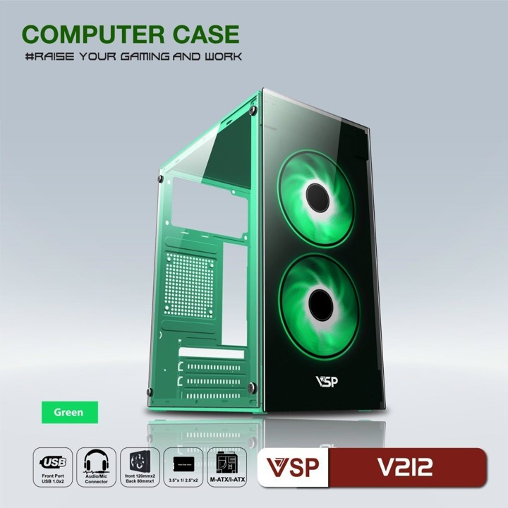 Vỏ case máy tính v212 đen - trắng - hồng - xanh