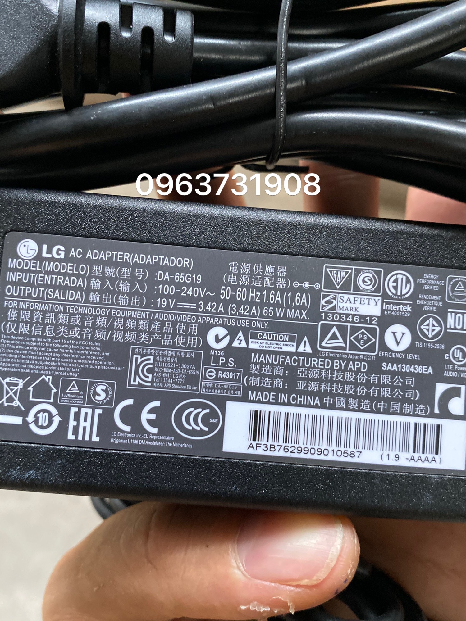 Adapter nguồn tivi LG 19V 3.42A bản gốc chính hãng