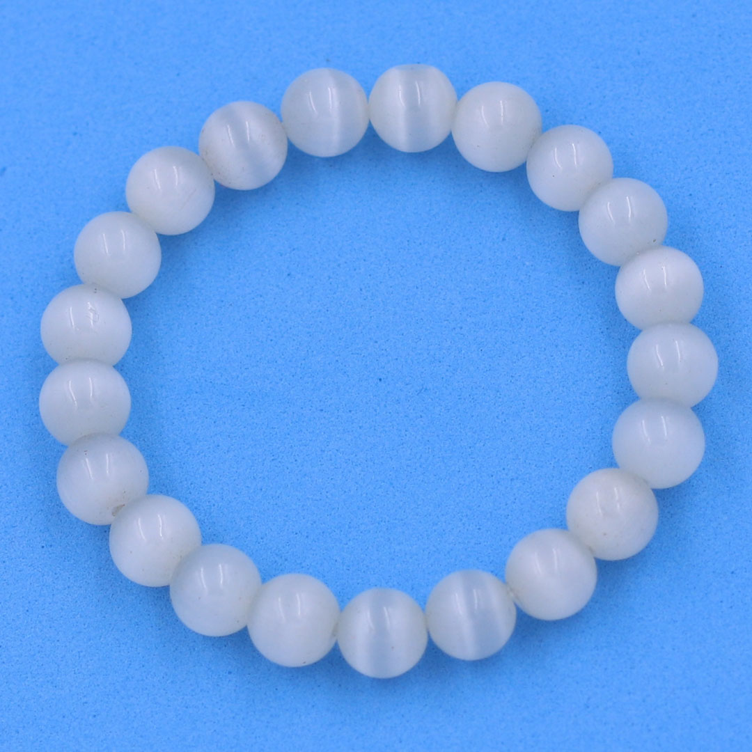 Bracelet cat eye stone 8 Cup 21 beads (white)