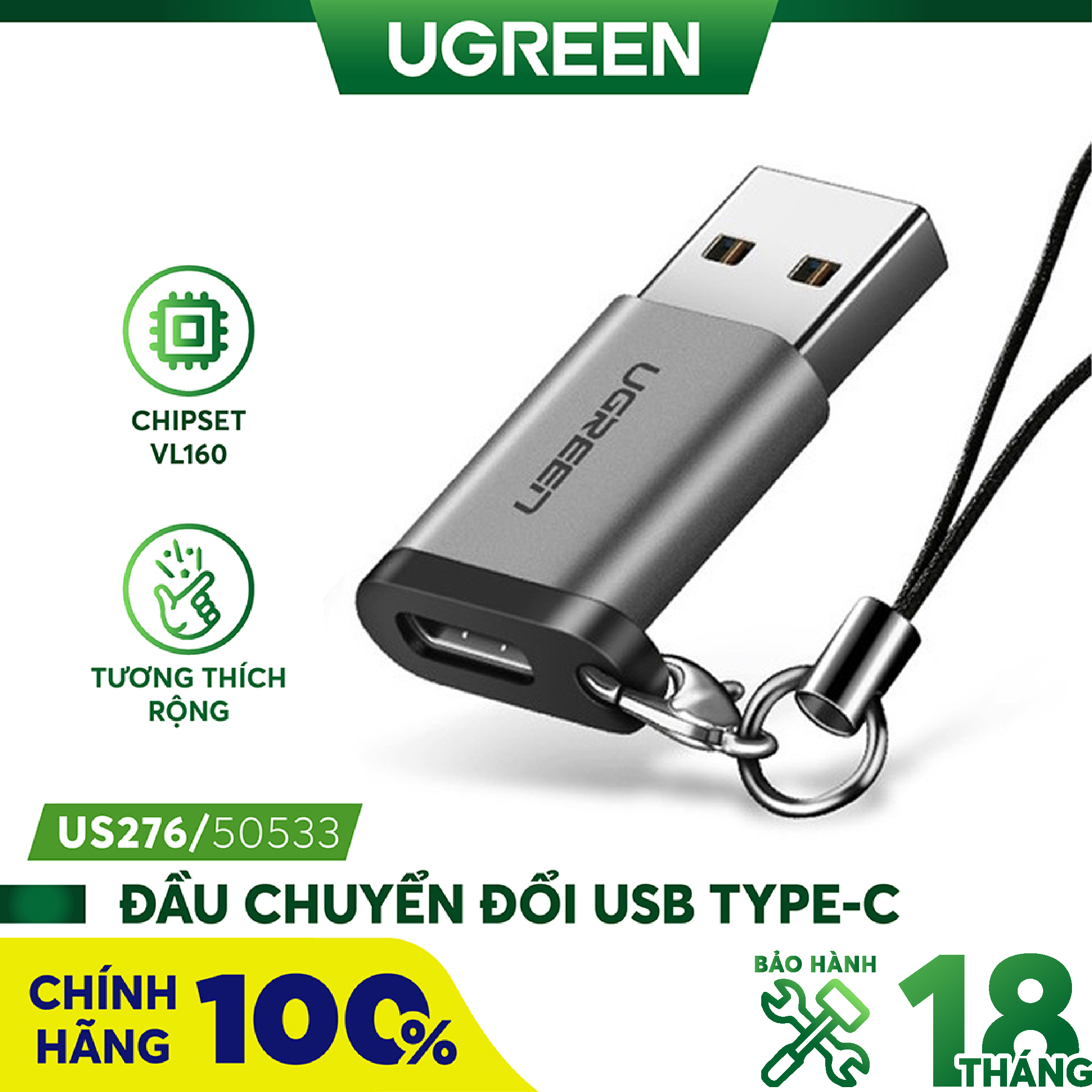 Đầu chuyển đổi USB 3.0 to USB type-C  Ugreen 50533 cao cấp