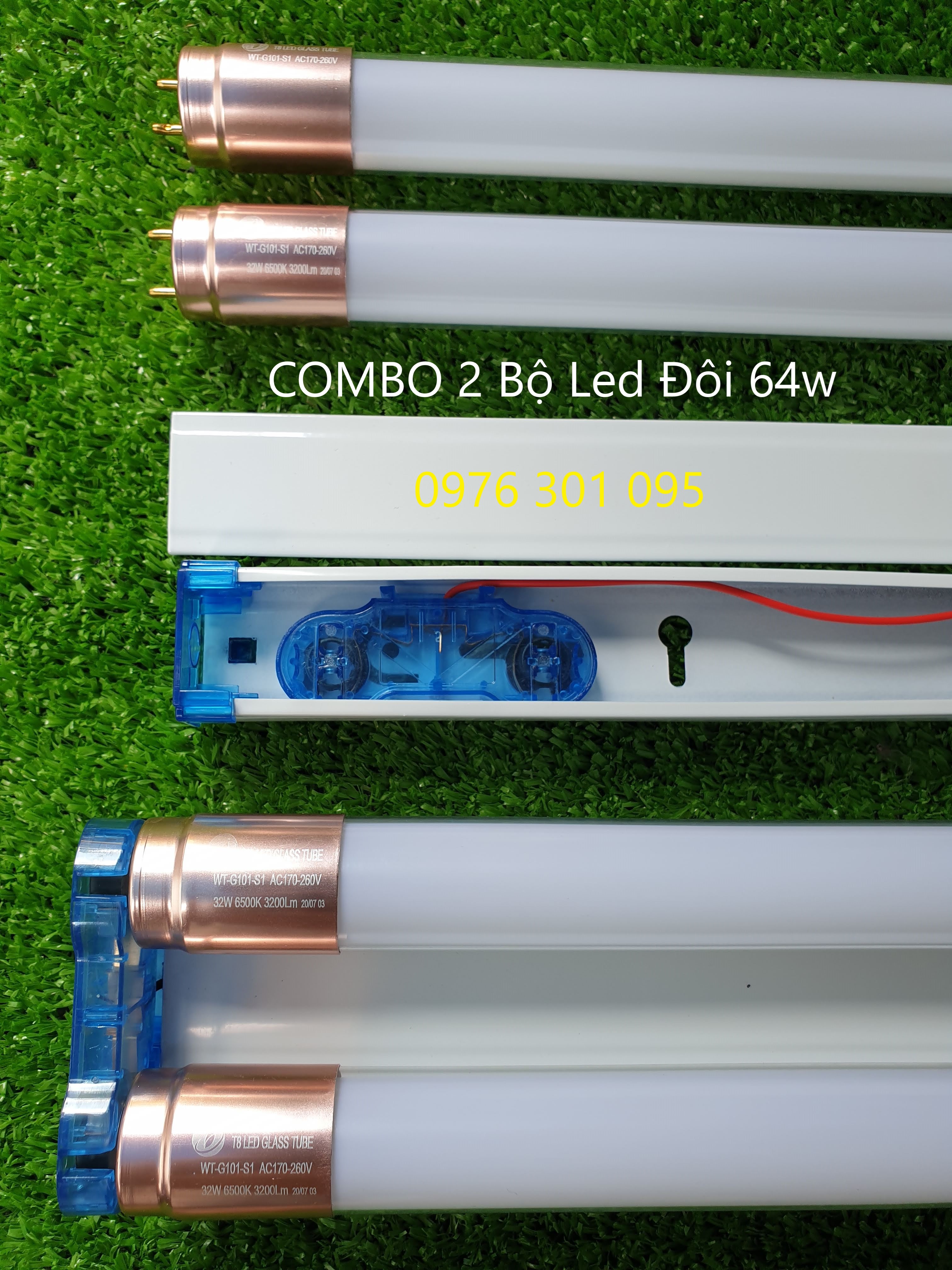 [ 2 Bộ ] Đèn Led Đôi 1m2 64w siêu sáng (1 máng & 2 bóng) [Đủ Wat]