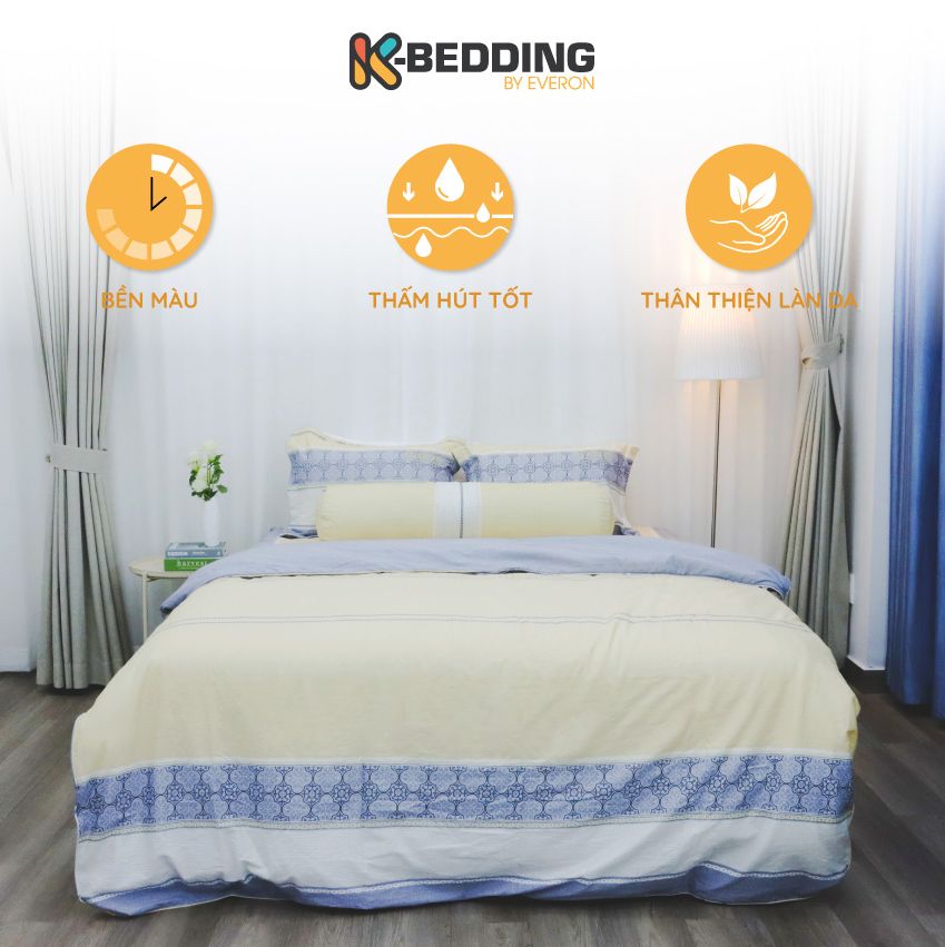 Bộ ga bọc cotton everon lite elcp 202 vàng phối xanh fitted bedding set
