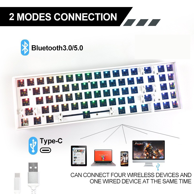 RK71 KIT HOTSWAP - KIT Bàn phím cơ Royal Kludge Rk71 Kết nối 3 thiết bị qua Bluetooth 5.0 và Cáp Typ C thích hợp cho Pc, Laptop, Điện Thoại - Hãng phân phối chính thức