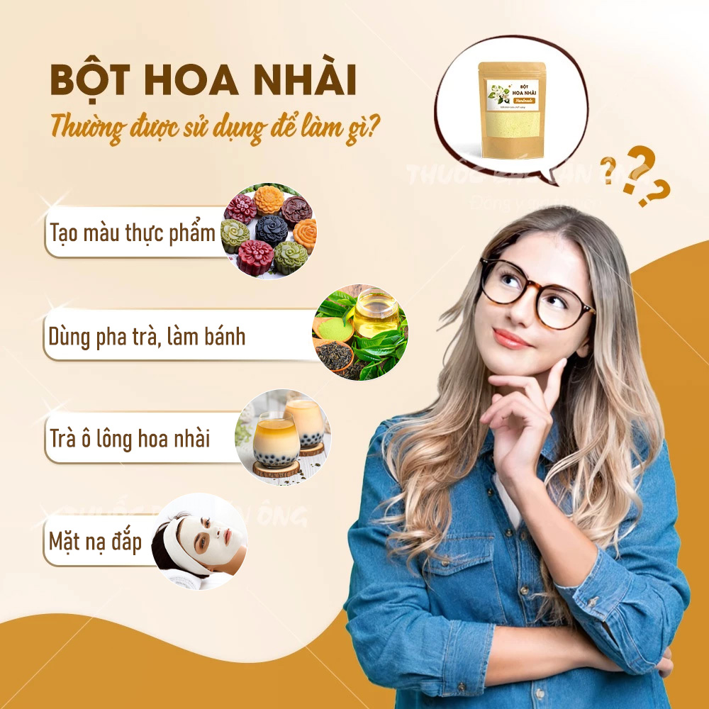 Bột hoa nhài 500g, bột hoa lài, nguyên chất, thơm mịn, dùng pha uống, đắp mặt dưỡng da - Lãn Ông
