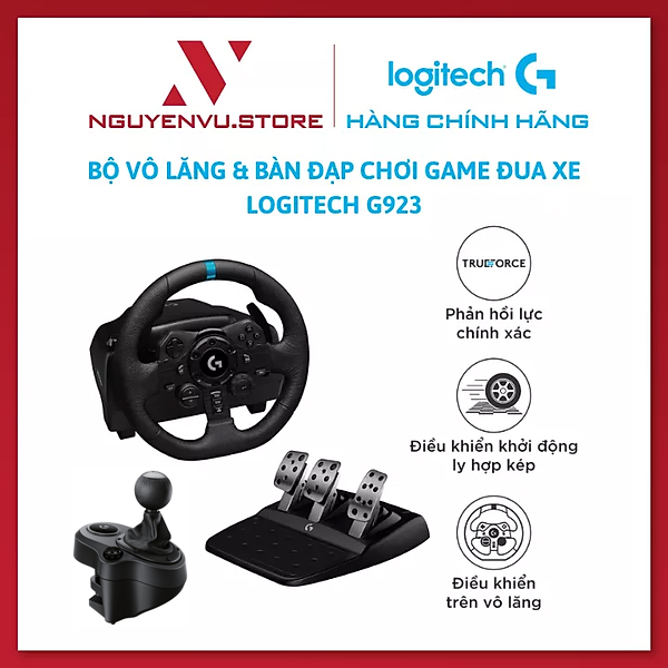 Logitech g923 racing game pedal & steering wheel set-treeforce response high grade leather grips compatible with ps5, PS4, PC, Mac-authentic