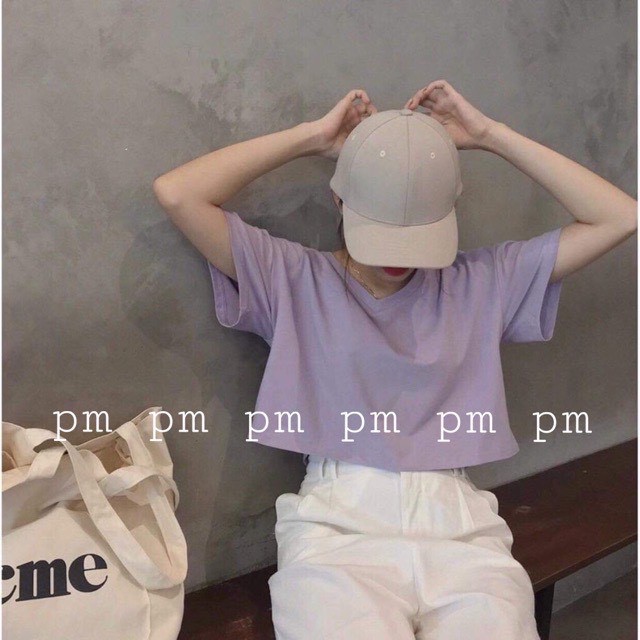 Áo thun croptop cổ tim kiểu dáng basic đủ màu siêu hot
