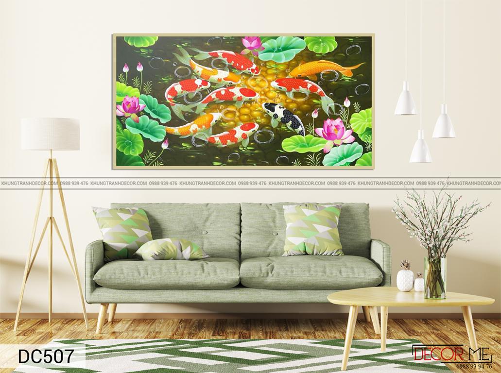 Tranh treo tường cá chép hoa sen 60x90cm