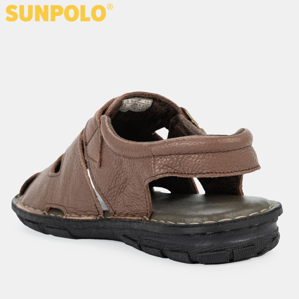 Dép Sandal Nam Da Bò Bít Mũi SUNPOLO SDA020 (Nâu)