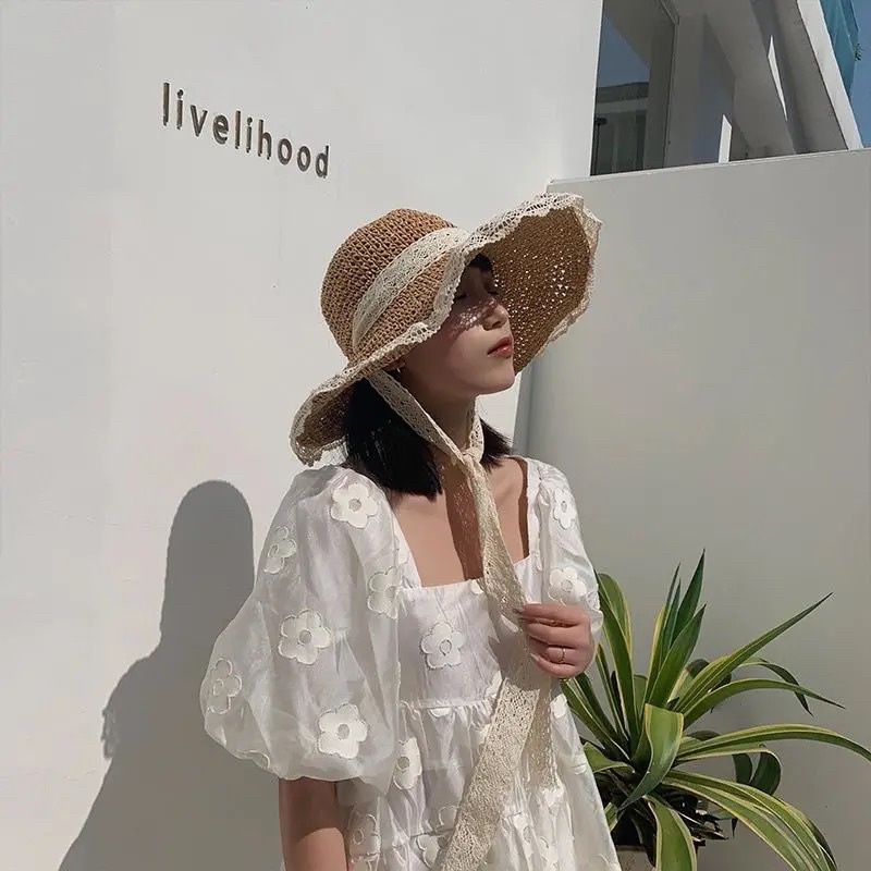Mũ cói ( Nón cói) mềm handmade phối ren siêu xinh ( SH2A)