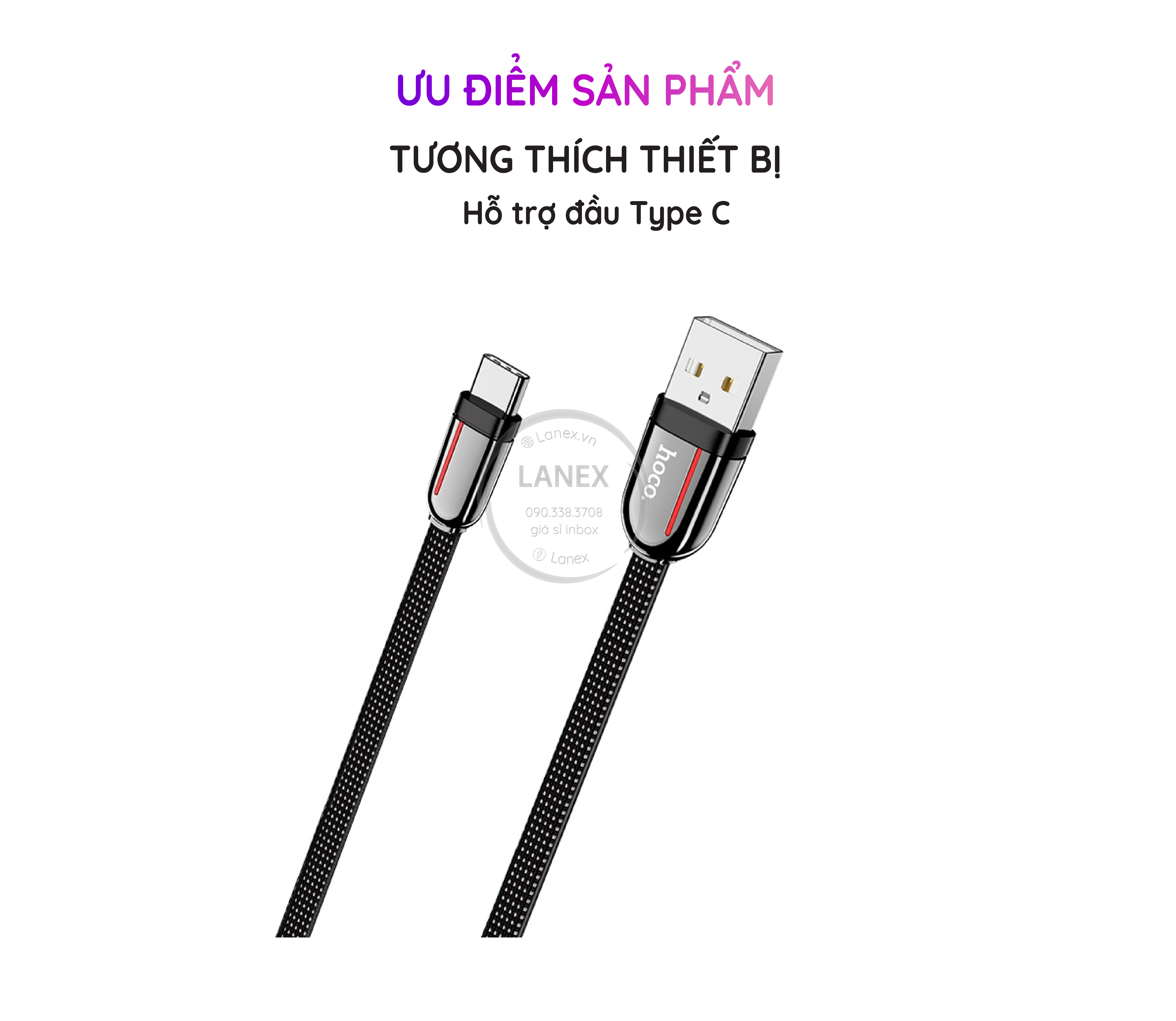 Cáp Sạc Nhanh Hoco U74 Dây Dù Type C 2.4a Dài 1.2m