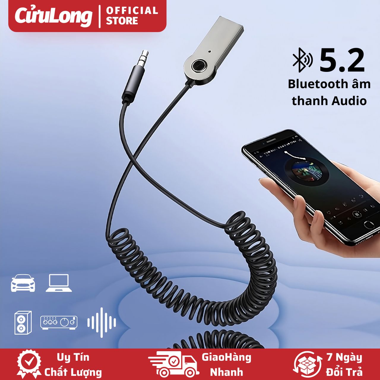 USB Bluetooth cho loa amply ô tô tai nghe bộ thu bluetooth 5.2 receiver âm thanh audio