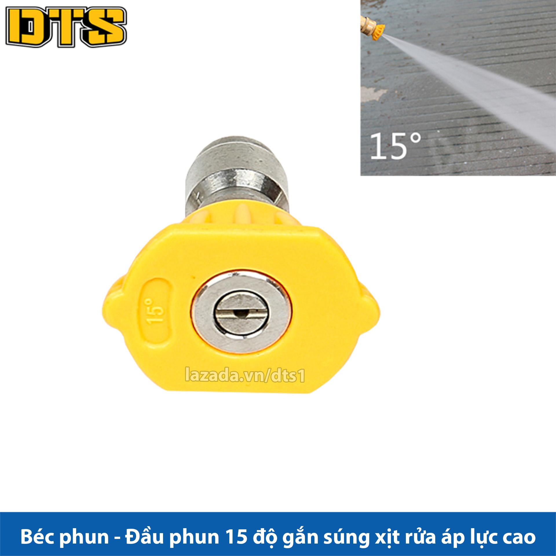 Béc phun - Đầu béc 15 độ gắn súng xịt rửa của máy rửa xe áp lực cao - Ren nối nhanh 1/4 inch (Vàng)
