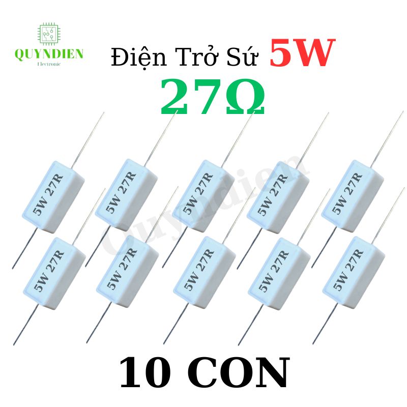 Combo 10 con điện trở cắm sứ trắng 5W +- 5% dáng nằm