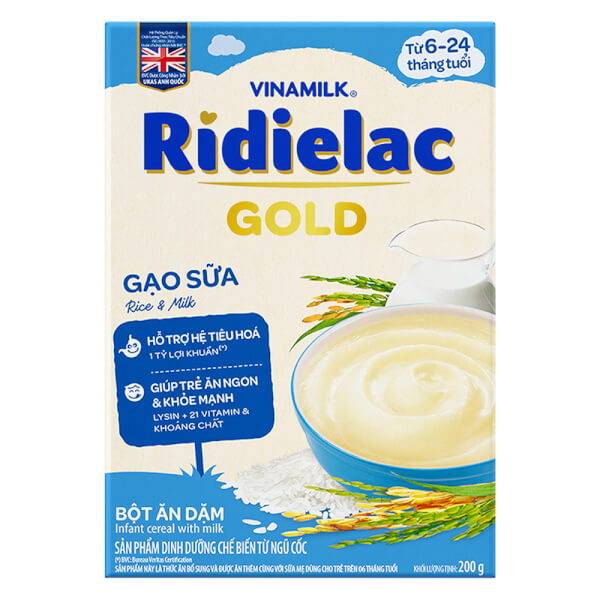 Bột ăn dặm RIDIELAC GOLD Gạo sữa hộp giấy 200g