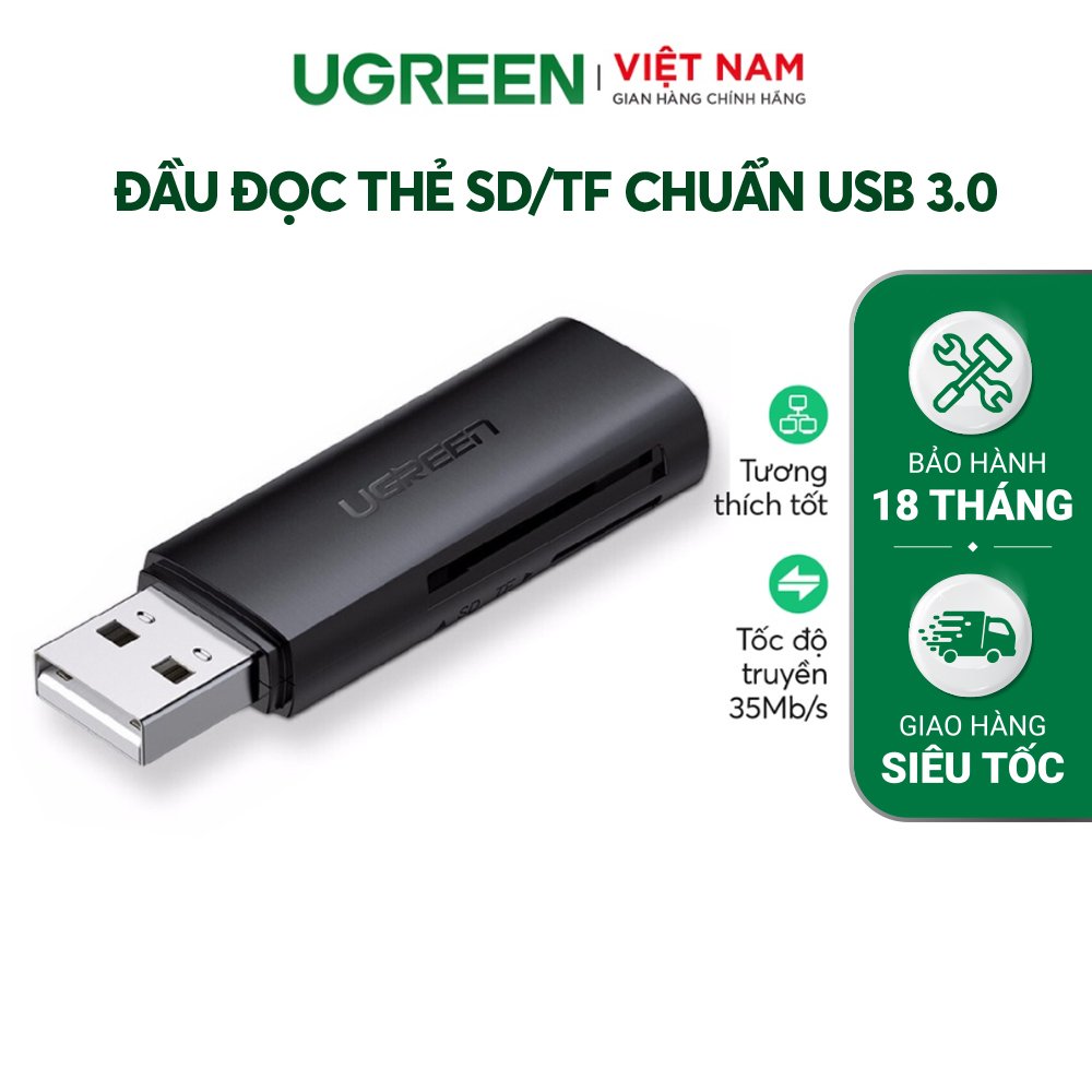 Đầu đọc thẻ SD TF chân cắm USB 3.0 UGREEN CM264 Truyền tải dữ liệu nhanh chóng | Thiết kế nhỏ gọn BH 18 Tháng 1 Đổi 1