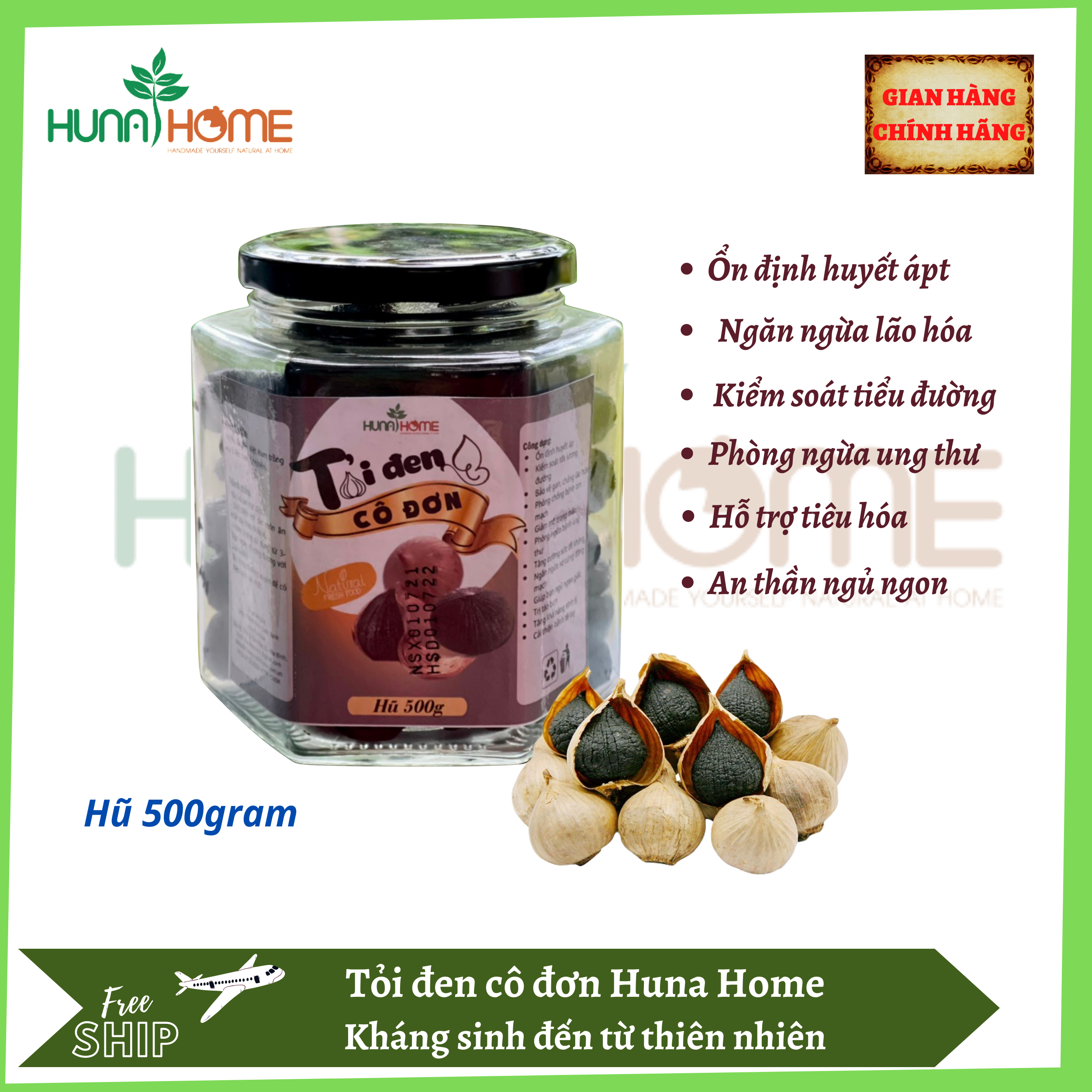 Tỏi đen cô đơn Huna home - (Hũ 500gram)