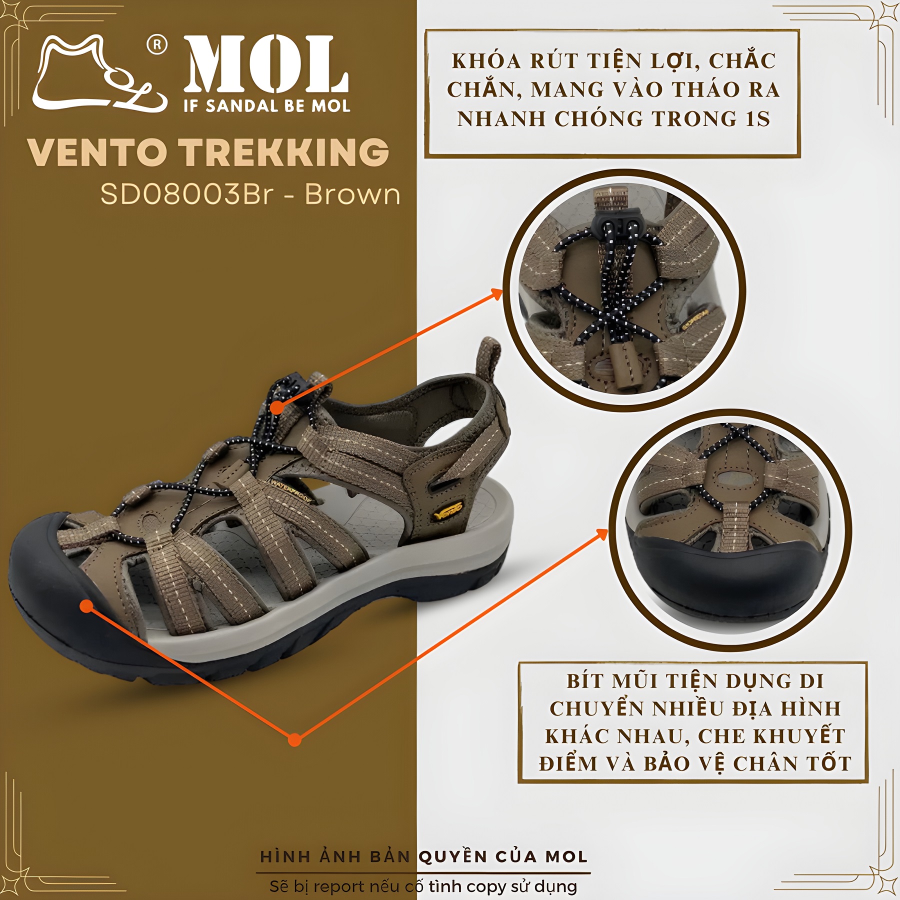 Giày sandal nam bít mũi Vento SD08003 có big size 44