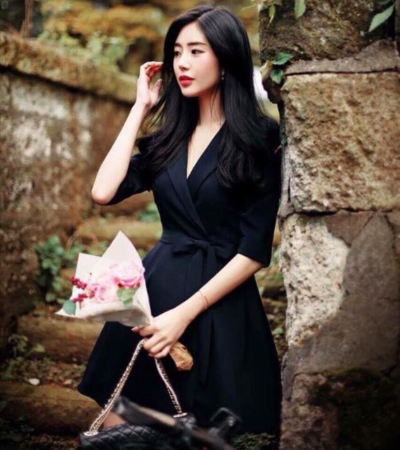 Đầm cổ vest 2 màu