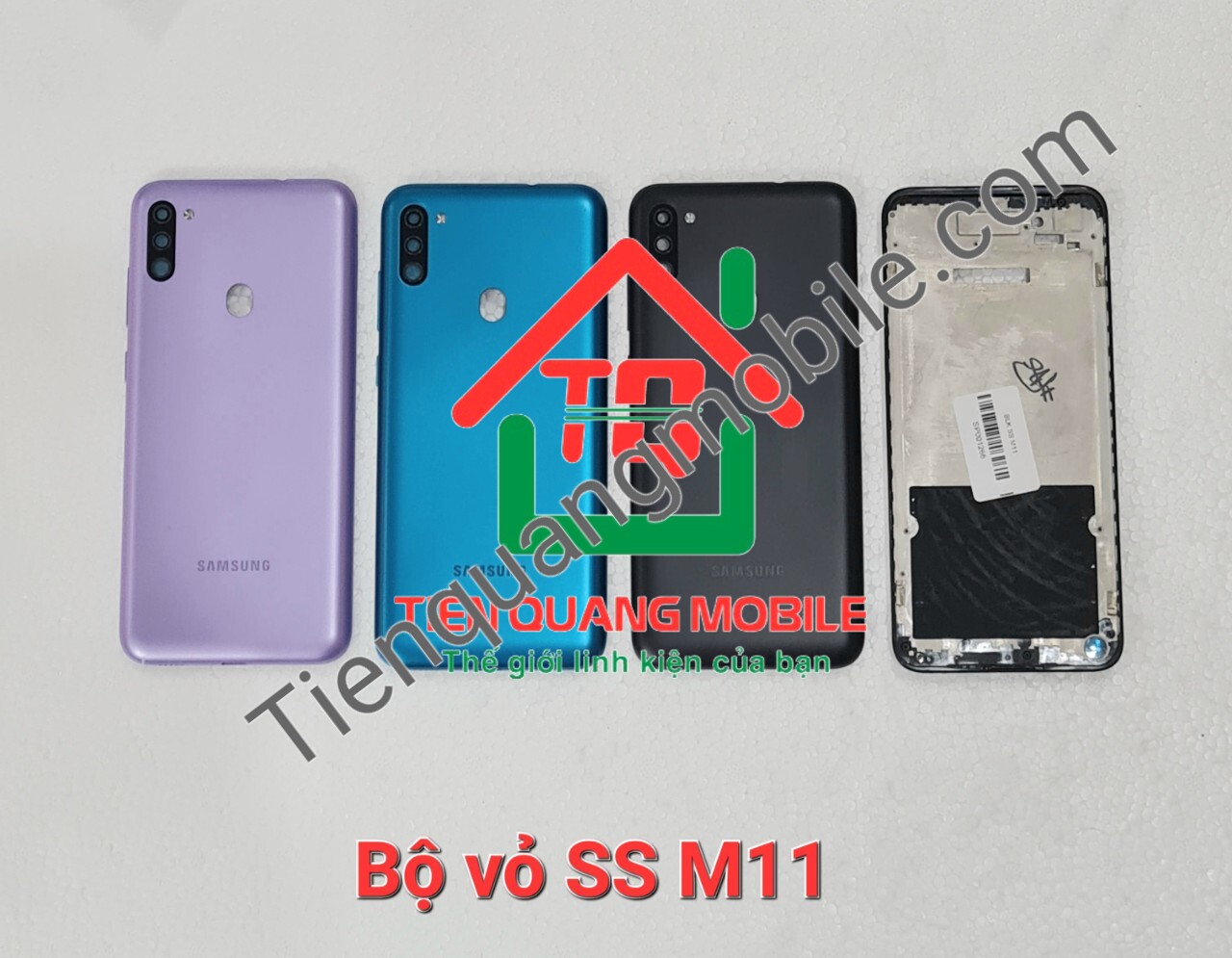 Bộ vỏ Samsung M11 (gồm lưng, sườn, khung xương, nút bấm, kính cam, khe sim)