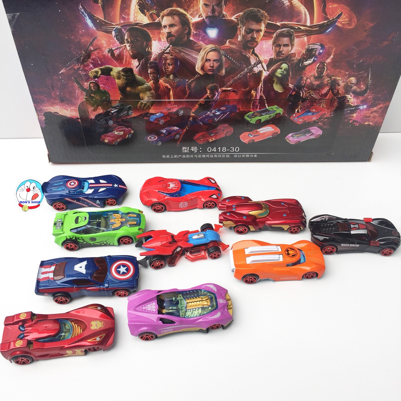 Mô hình 10 chiếc xe ô tô sắt siêu anh hùng avengers chạy trớn