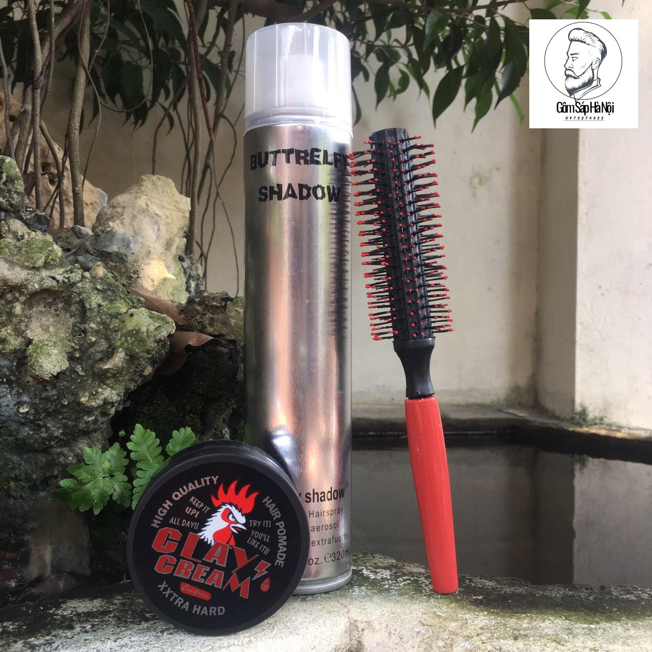 Combo gôm xịt tóc buttrefly 320ml + sáp vuốt tóc cock crease-made in japan 80gc + lược