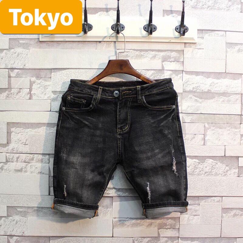 Quần sọt short lửng jean nam chất bò đen muối tiêu toto otakaa tk-480 - tokyo fashion