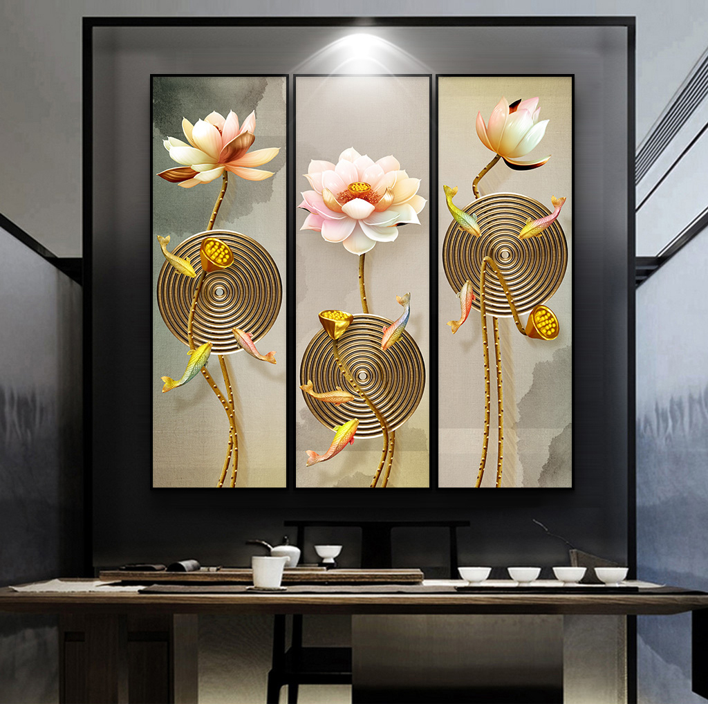 Tranh treo tường hoa sen 3d in trên canvas có khung, trang trí phòng khách, phòng ngủ (#10014308)