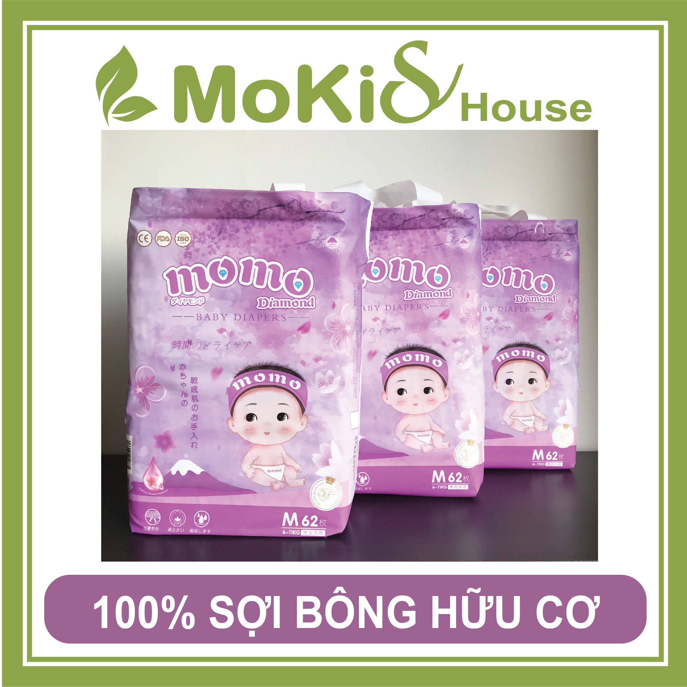 [Tã dán ORGANIC] Bỉm Nhật MOMO DIAMOND size S64/M62