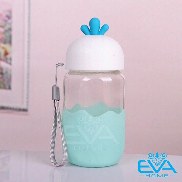 [HCM]Bình Nước Thủy Tinh Nắp Củ Cải Thân Bọc Silicone 300ml