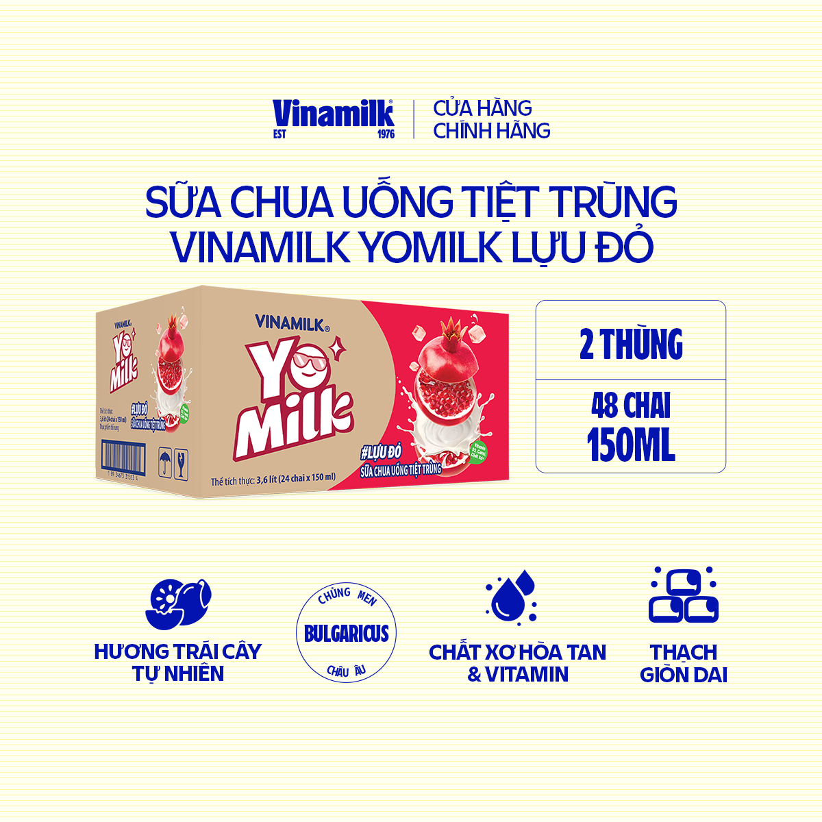 2 Thùng Sữa chua uống Yomilk Lựu Đỏ 150ml - 24 chai/Thùng