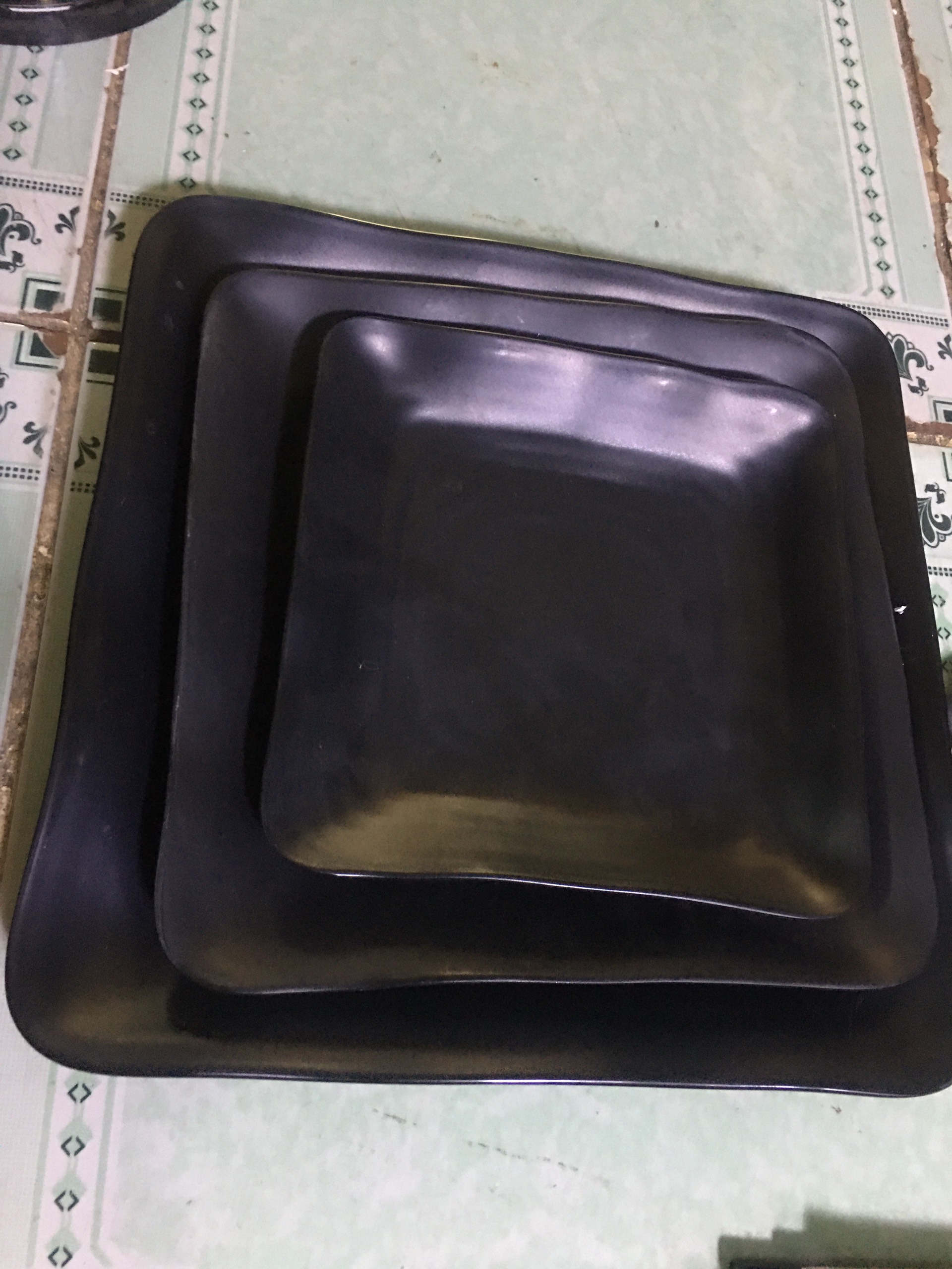 Dĩa vuông nhựa Melamine đen nhám nhiều Size
