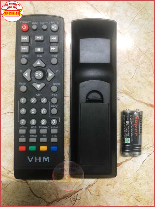 ĐIỀU KHIỂN REMOTE VHM - SỬ DỤNG CHO TẤT CẢ CÁC ĐẦU THU VINASAT S2, DVB-T2 DO VŨ HỒNG MINH SẢN XUẤT (HÀNG ZIN) tặng pin